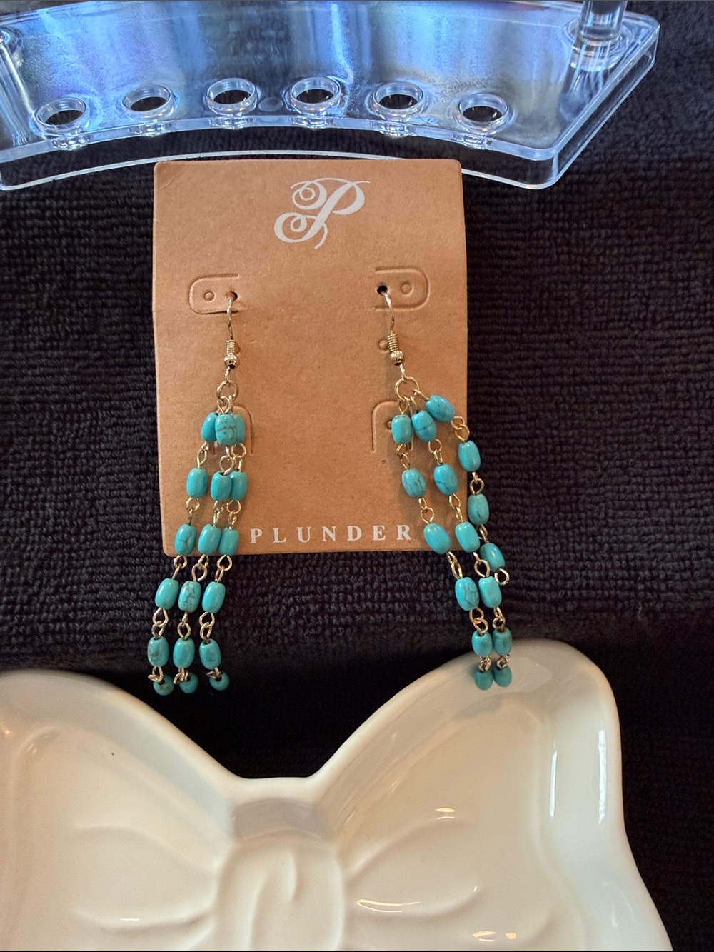 Plunder Turquoise Beaded Cascade Earrings - Gold